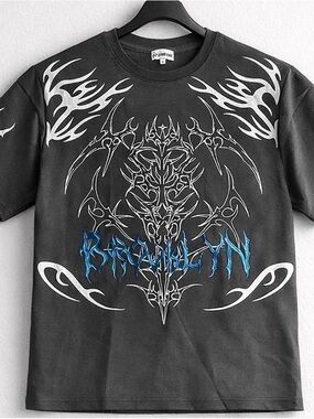 Black Graphic Short-Sleeve Men’s T-Shirt with Blue Accents